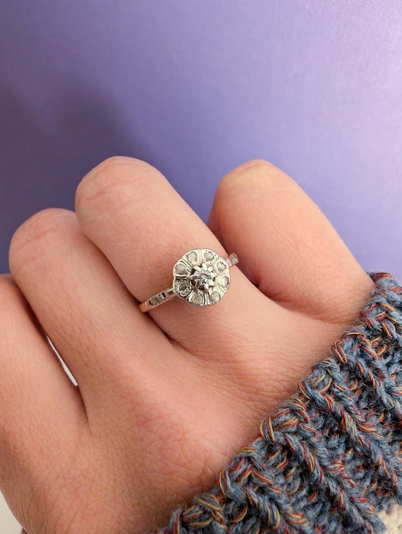 Bague De Fiançailles Antique Française En Or 18 Carats Avec Diamants - Époque édouardienne, Occasion