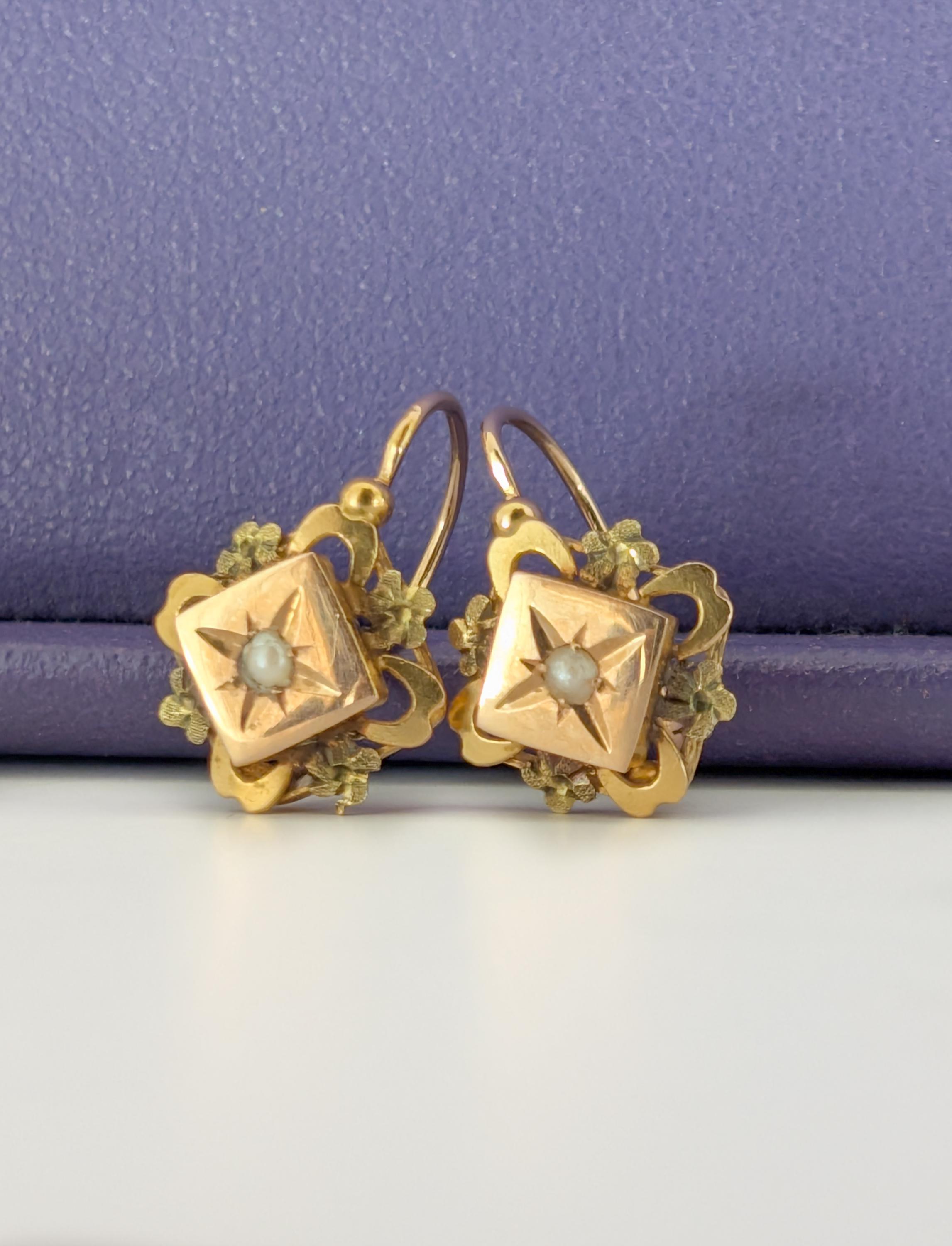 18K Gold Antique Dormeuses Victorian Earrings Gold Earrings With
