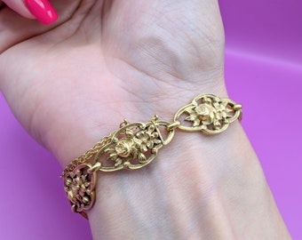 Bracelet Chaîne En Or 18 Carats Style Art Nouveau Vintage - Motifs Ajourés Et Filigrane