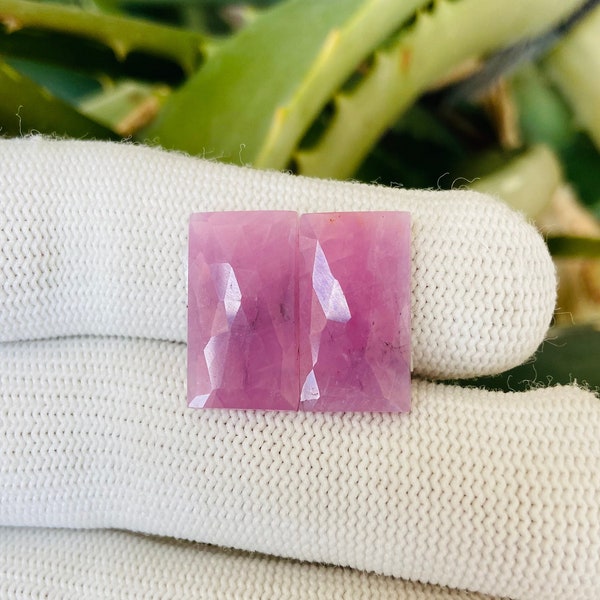 Pink Sapphire Gemstone Rose Cut Slice,100%Natural Pink Sapphire Slice Pair, Radiant Shape Loose Gemstone, Gemstone Pair Size 11x20x4 mm S-17