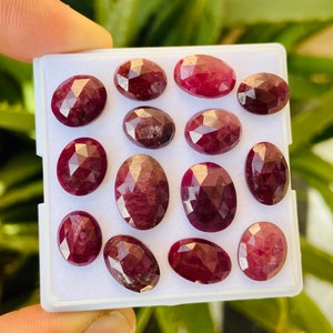 14 Pcs Ruby Rose Cut Gemstone Lot, 100% Natural Ruby Cabochon Lot, Oval Shape Loose Gemstone, For Making Jewelry, 57 Ct. 8x10 10x14 mm L-108