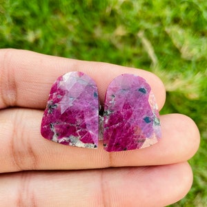 Ruby Zoisite Rose Cut Gemstone Slice Pair: Natural Fancy Earring Stones