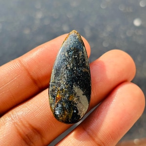 Teal Moss Kyanite Gemstone, Natural Teal Moss Kyanite Cabochon Pear Shape Loose Kyanite Gemstone, Teal Kyanite Jewelry, Size 40x18x6 mm L-18