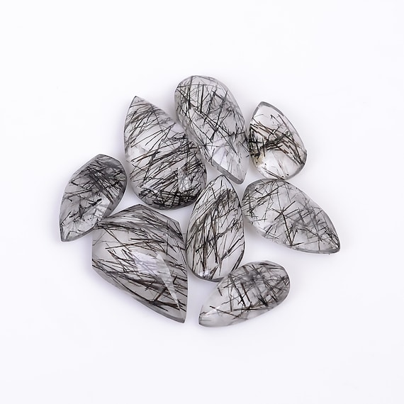 Black Rutile Quartz Rose Cut Gemstone Slices: Piece Mix Lot (9X5