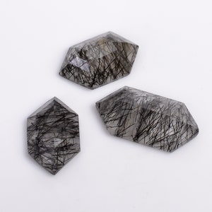 Black Rutile Quartz Rose Cut Gemstone Slice, 100% Natural Black Rutile Quartz Lot 3 Pcs, Fancy Shape Gemstone, Size 16X10 19X10 mm M-294