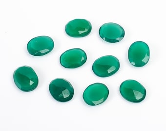 Piedras preciosas de calcedonia verde talla rosa: 10 piezas ovaladas (11 x 9 x 4 mm)