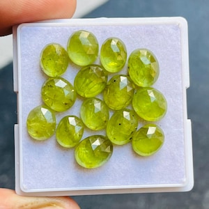 14 Pcs Peridot Rose Cut Gemstone Lot, 100% Natural Peridot Oval Shape Rose Cut Gemstone Lot, Loose Peridot Jewelry, 44 Ct. 8x9 9x11 mm L-3