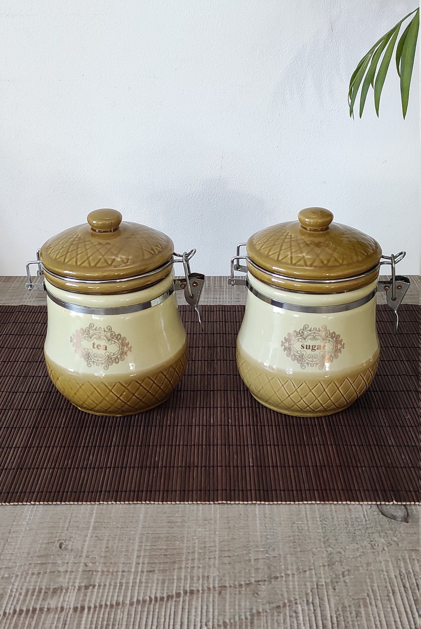 Paire de Bocaux ou Pots à Sucre et Thé en Céramique/Année 1950S - 1960S, Décor Art-Déco, French Vint