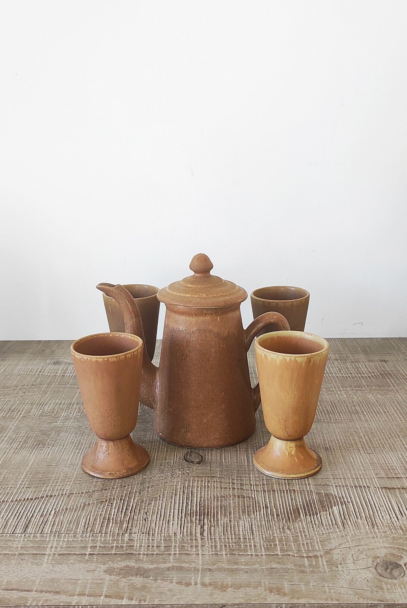 Service à Thé ou Café Vintage, Vieux Grès Par Rhodacéram, Année 1960-1970, Livraison Offerte en Fran