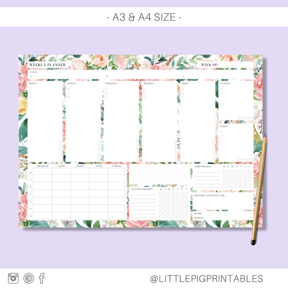 Ultimate Weekly Planner Printable Floral Desk Pad Style Etsy