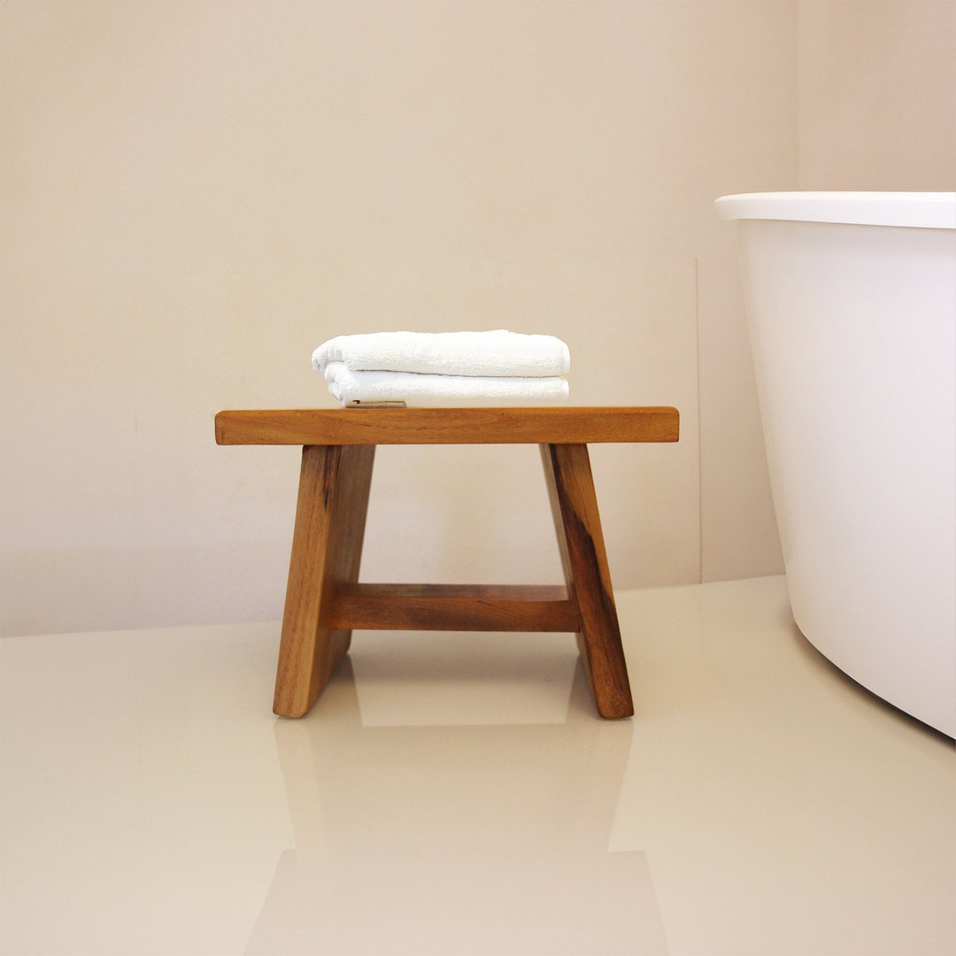 Acacia Wood Stool Bathroom Shower Stool Foot Stool for Wet Etsy Australia