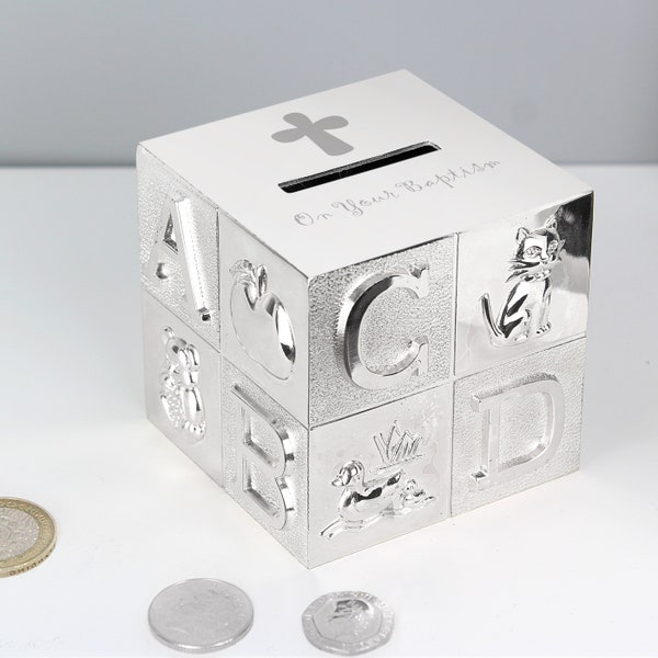 Baptism ABC Design Silver Plated Money Box.