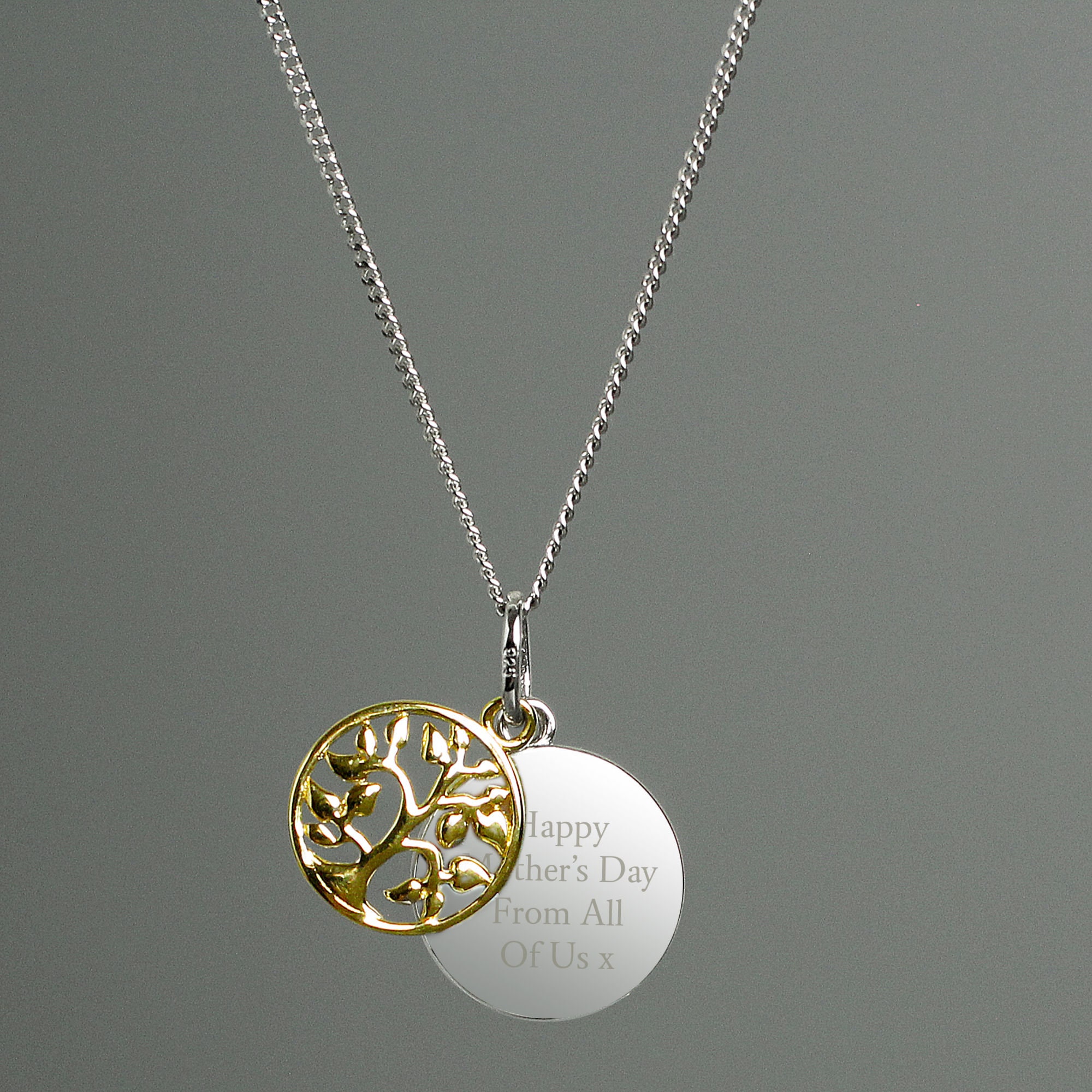 Sterling Silver 9ct Gold Family Tree of Life Necklace
