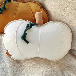 Autumn pumpkin cushion for farmhouse style room, vegetable pillow for Halloween decoration, item idea for fairy magic garden party for kids