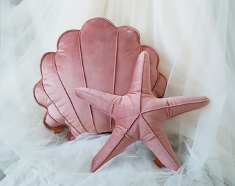 Seashell Starfish Velvet Pillow Set: Ocean Nursery Decor