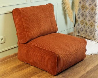 Cord Bodensofa mit Rückenlehne, modulare Couch mit Rückenkissen, gemütlicher Ottomane für Füße und Sitz, moderner quadratischer Pouf und Kissenset