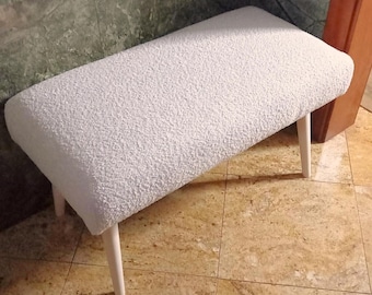 Boucle bench with wooden legs for entryway and bedroom Footstool in the vintage style living room Dressing table stool End of bed boho seat