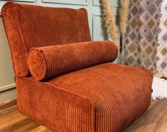 Cord-Bodensofa-Set mit Rücken- und Nackenkissen, modularem Couchsitz und Lendenkissen, minimalistischer Retro-weicher quadratischer Pouf gefüllter Stuhl