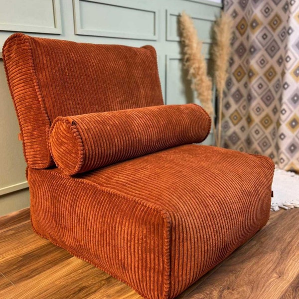 Cord-Bodensofa-Set mit Rücken- und Nackenkissen, modularem Couchsitz und Lendenkissen, minimalistischer Retro-weicher quadratischer Pouf gefüllter Stuhl