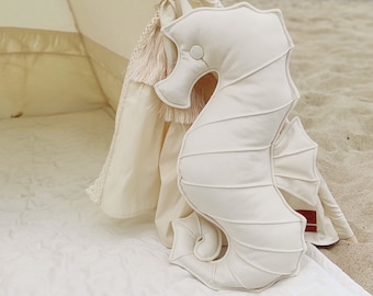 Velvet Seahorse Pillow, Cream Nautical Nursery Decor