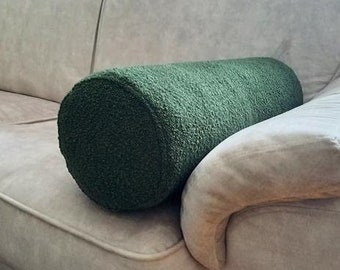 Stuffed roller cushion in personalized colour, boho bolster pillow for yoga, boucle cover with insert for parents, home decor on the sofa
