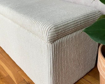 Handmade Cream Corduroy Storage Bench, Entryway Ottoman