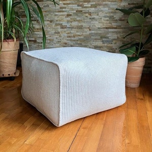 Corduroy Floor Pouf Ottoman: Stuffed Pillow Cushion Seat