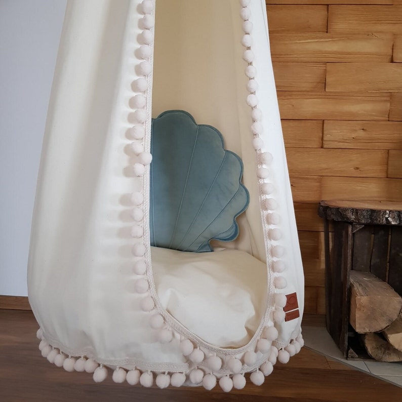 swing chair for baby, kids cushion, shell pillow, boho style, scandinavian interior, nautical decor, home sweet home idea
