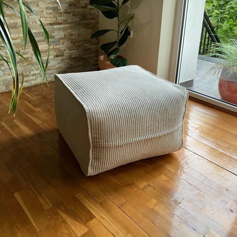 Corduroy Stuffed Sitting Pouf Filled Floor Cushion Seat Etsy