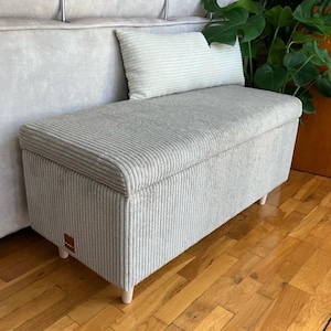 handmade luxury storage bench made of corduroy for the exclusive vintage style bedroom