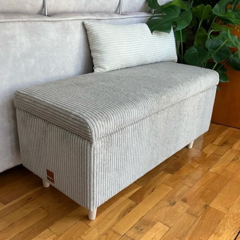 handmade luxury storage bench made of corduroy for the exclusive vintage style bedroom