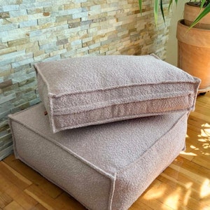 square pillow in boucle fabric for sitting on the floor for family house