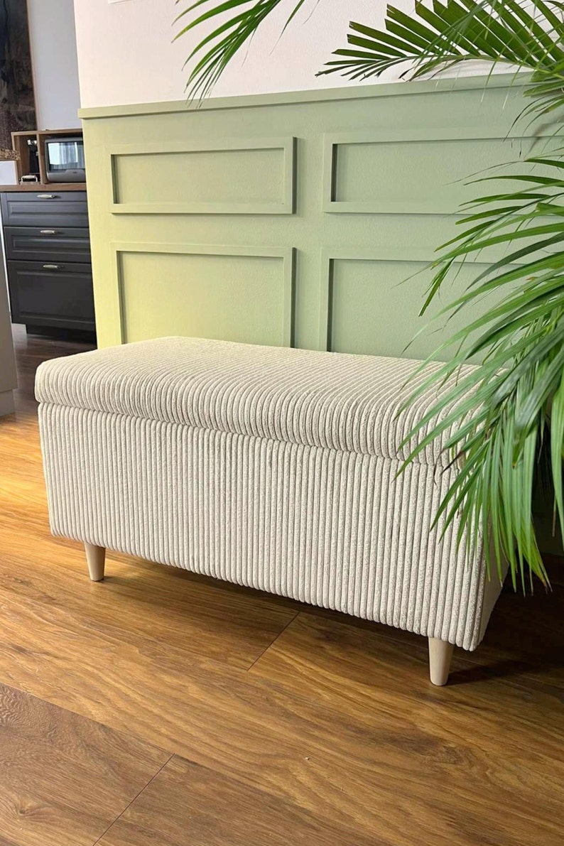 handmade luxury storage bench made of corduroy for the exclusive vintage style hall