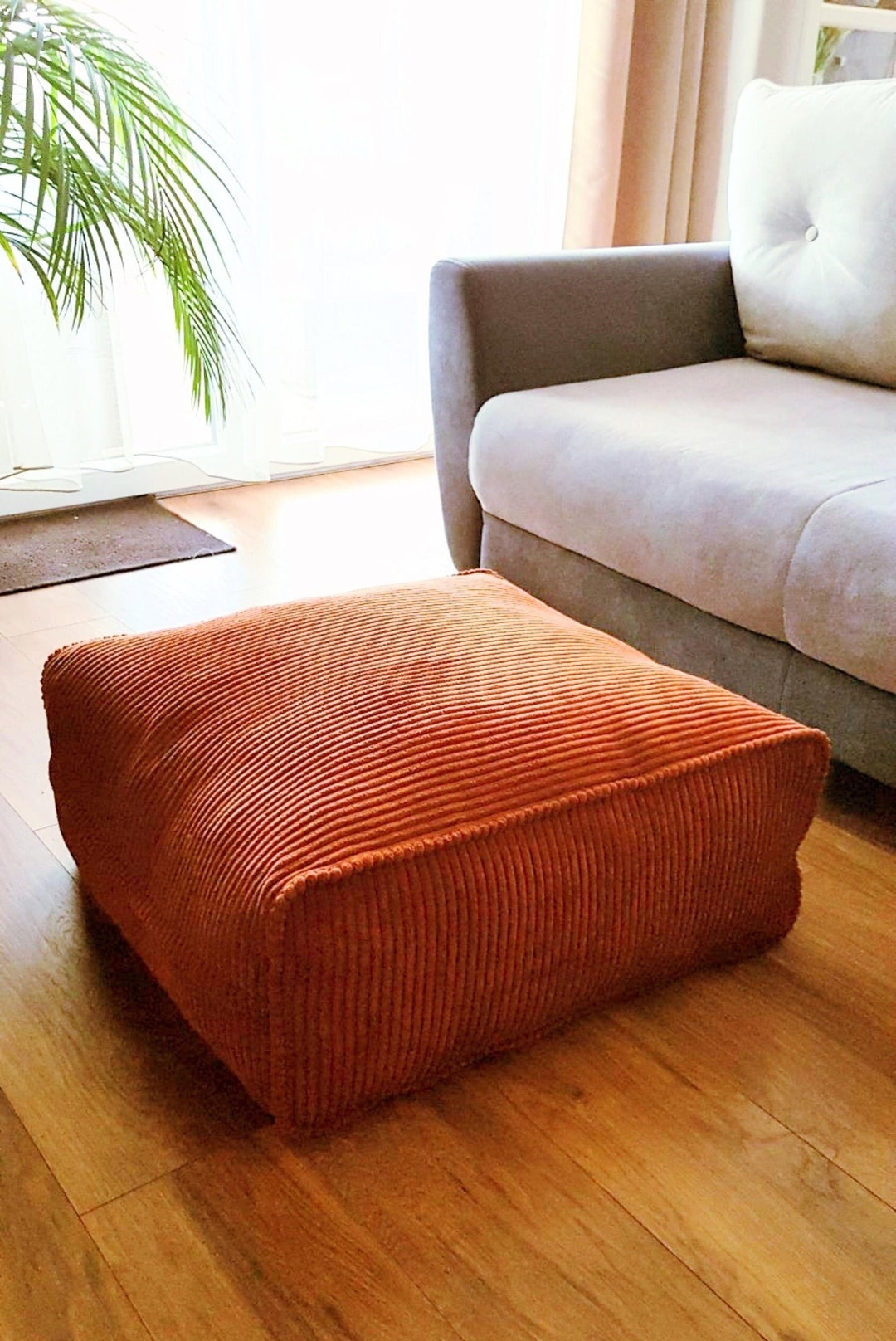 Corduroy Stuffed Sitting Pouf, Floor Filled Cushion Seat, Decorative ...