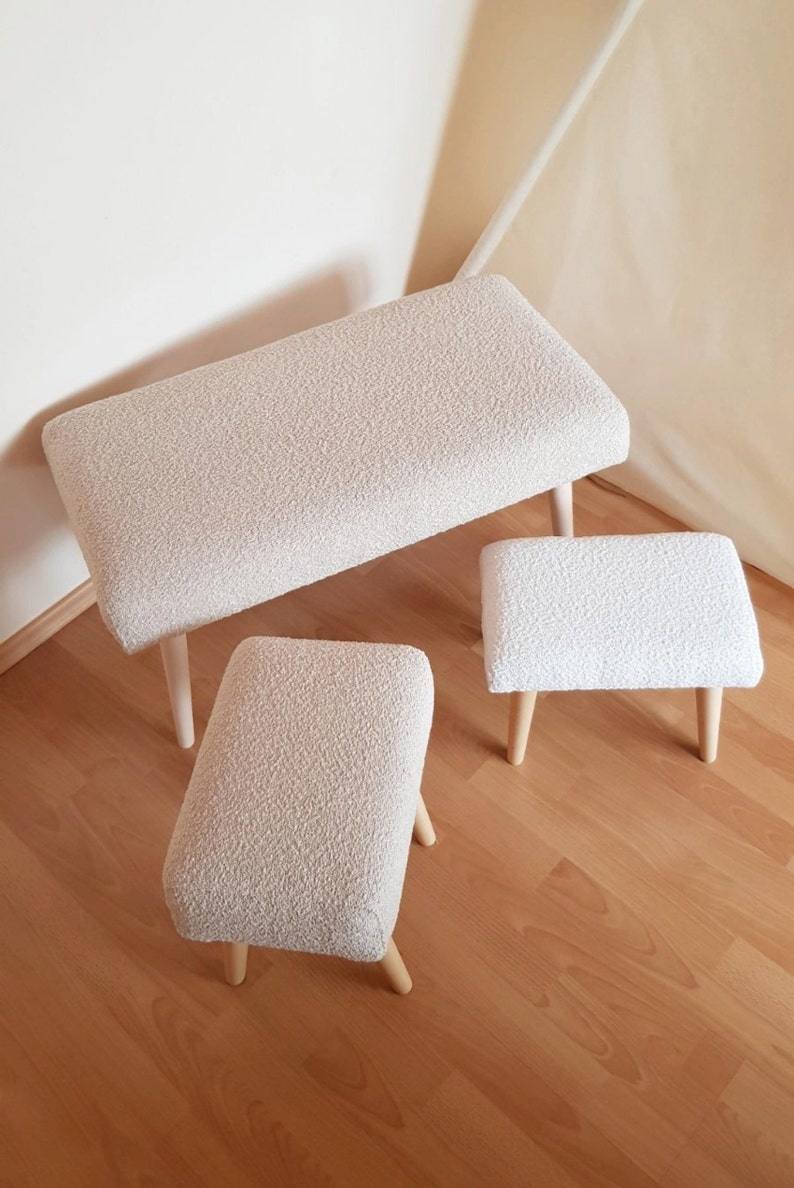 Boucle Bench With Wooden Legs for Entryway and Bedroom Etsy