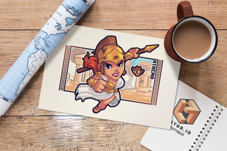 Pixel Art Mythologie Grecque Athéna Illustration d'Athéna Déesse grecque en pixel art | Etsy France