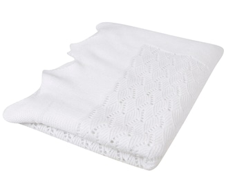 Baby Christening Diamond Shawl | White | Jacquard Blanket | Gift for Boy, Girl | Gift Wrapped | Baby Wrap | Cot Blanket