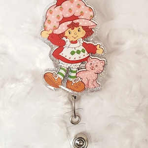 Vintage Old School Strawberry Girl Cartoon Badge Reel