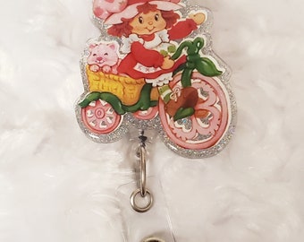 Old School Strawberry Girl on bike Badge Reel
