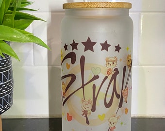 Straykids Sublimation cup, SKZ 16oz Glass Cup ,Felix straykids, kpop cup, SKZOO Beer Glass Can, BTS Cup, Jung Kook Merchandise,