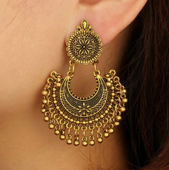 Antique Look Gold Festival Boho Statement Dangle Drop Earrings | Etsy