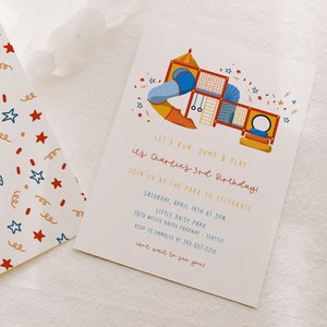 park birthday invitation, playground birthday invite for kids, run jump and play invite, kids birthday party invitation