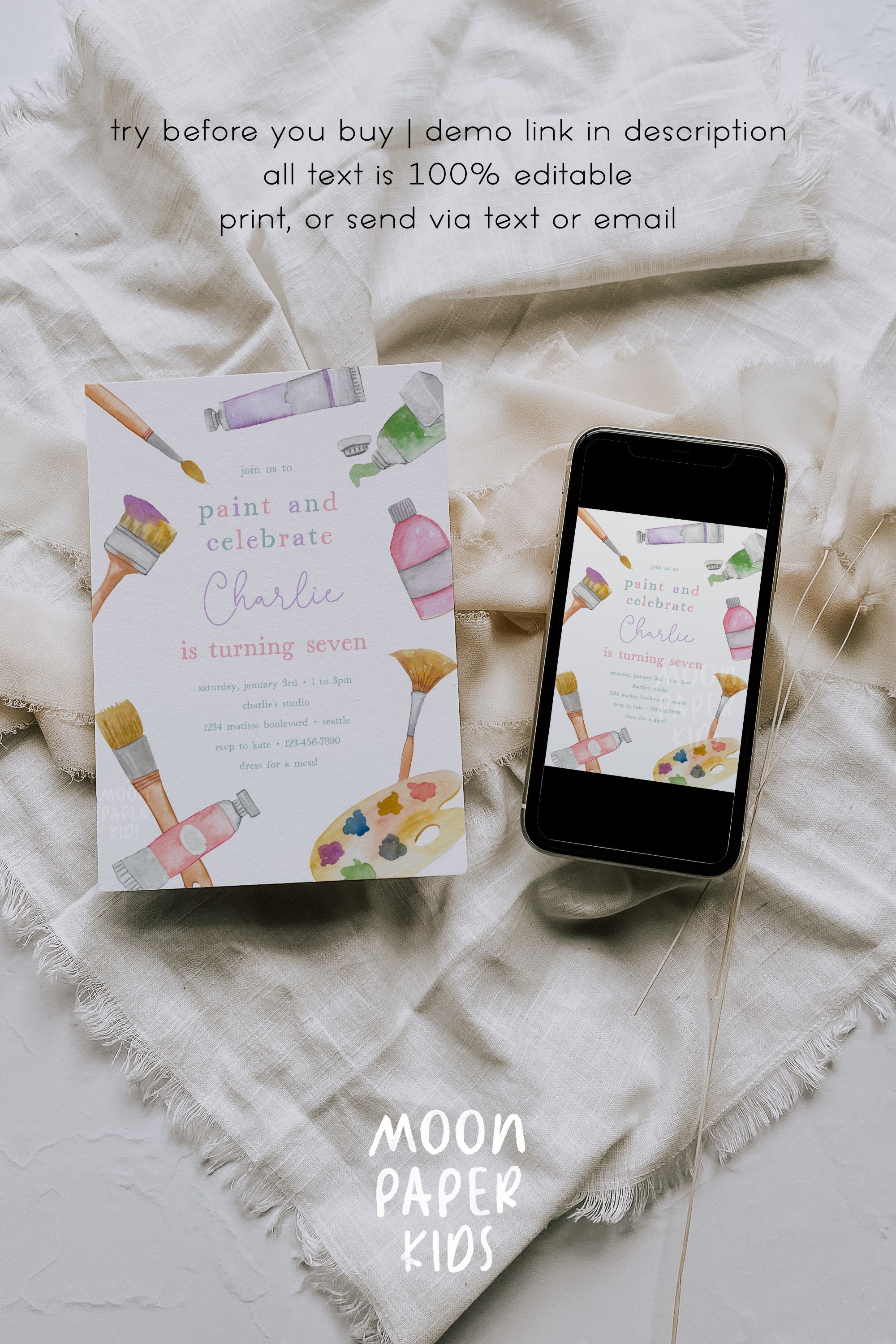 Paint Party Invitation Template, Art Party Birthday Invite, Diy ...
