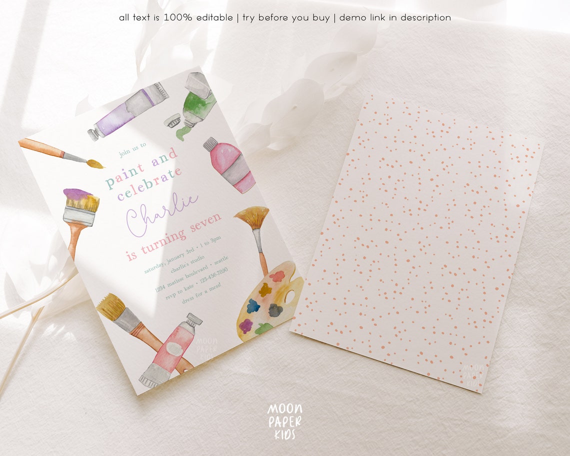 Paint Party Invitation Template Art Party Birthday Invite - Etsy