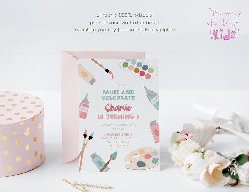 Paint Party Invitation Template, Art Party Birthday Invite, Diy