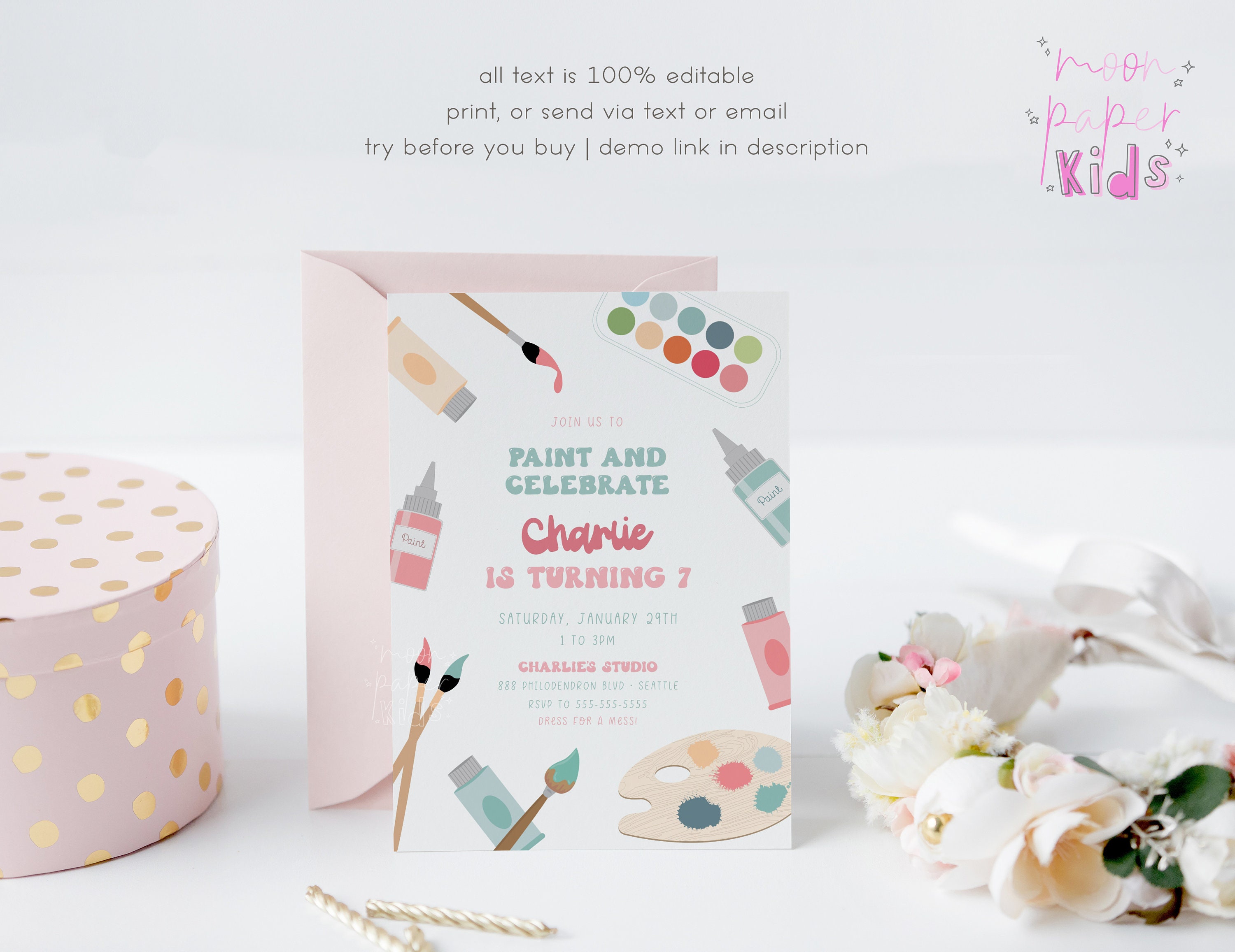 Paint Party Invitation Template, Art Party Birthday Invite, Diy