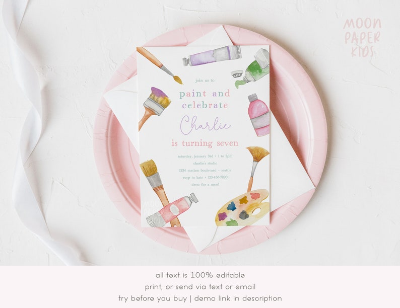 Paint Party Invitation Template Art Party Birthday Invite Etsy