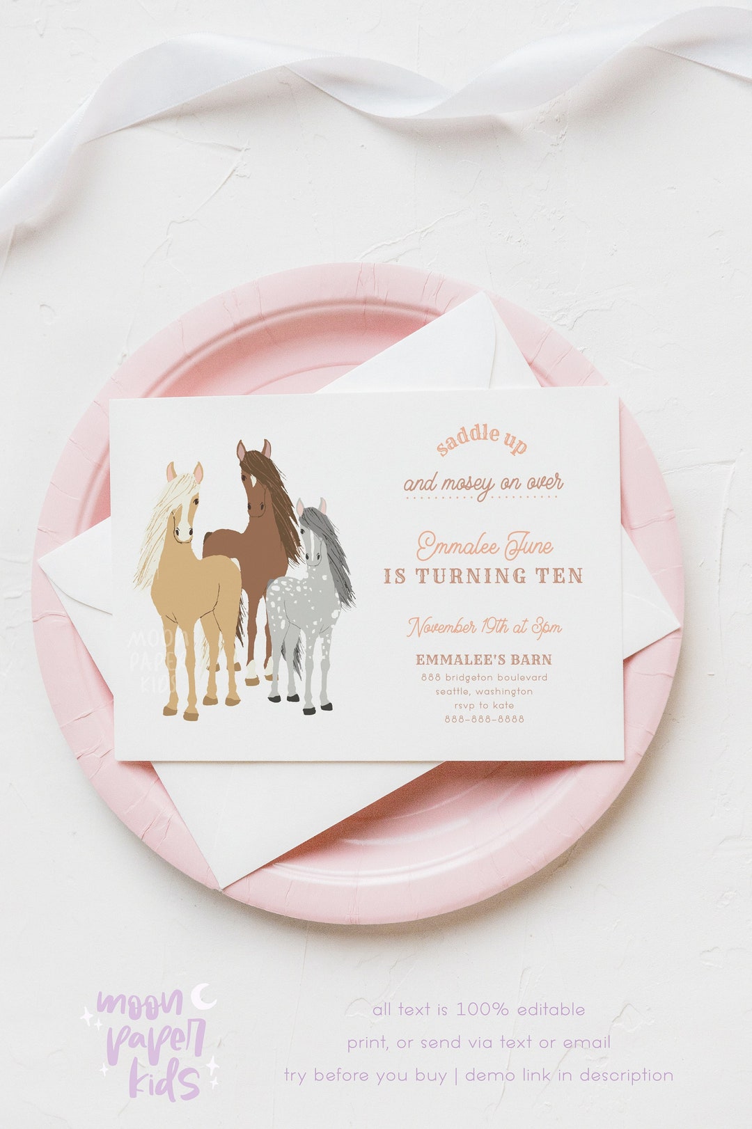 Horse Birthday Invitation Template Diy Editable Template - Etsy