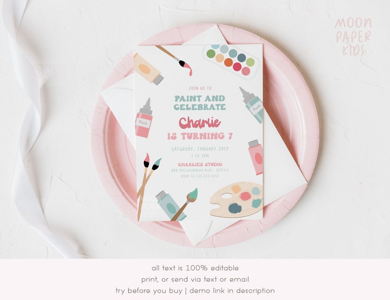 Paint Party Invitation Template, Art Party Birthday Invite, Diy