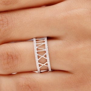 Personalised Roman Numeral Diamond Ring, 14K Personalised Date Ring , Custom Date Diamond Ring, Customised Date Double Diamond Eternity Band